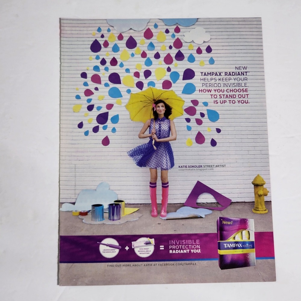 2012 Tampax Radiant Print Ad Katie Sokoler Street Artist Colorful Wall Art 8x11